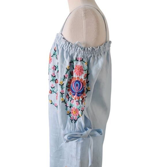 Philosophy Aqua Embroidered  linen summer dress MD Coastal Boho chic - Picture 5 of 13